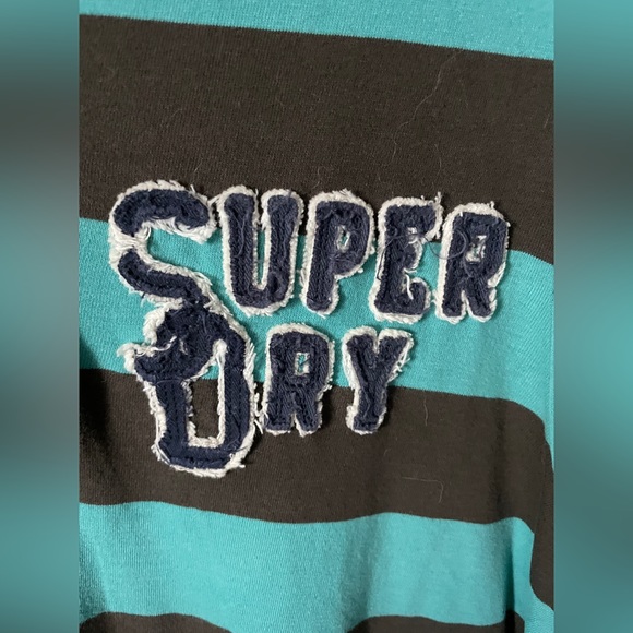 SuperDry Collared Polo Tee Shirt - Green Stripes with pocket - Picture 4 of 5
